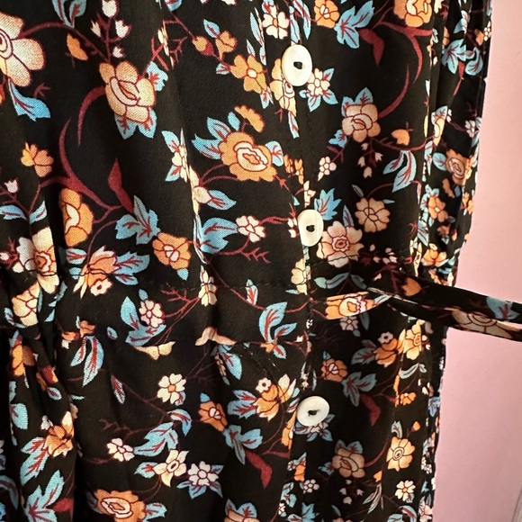 Floral V-Neck Tie Waist Maxi Short Sleeve Button Down Maxi Dress XL - Picture 6 of 9